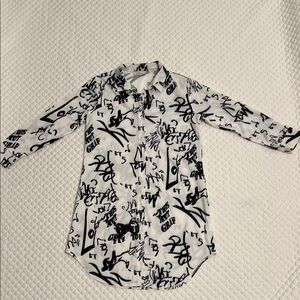 White and Black Graphic Shirt dress